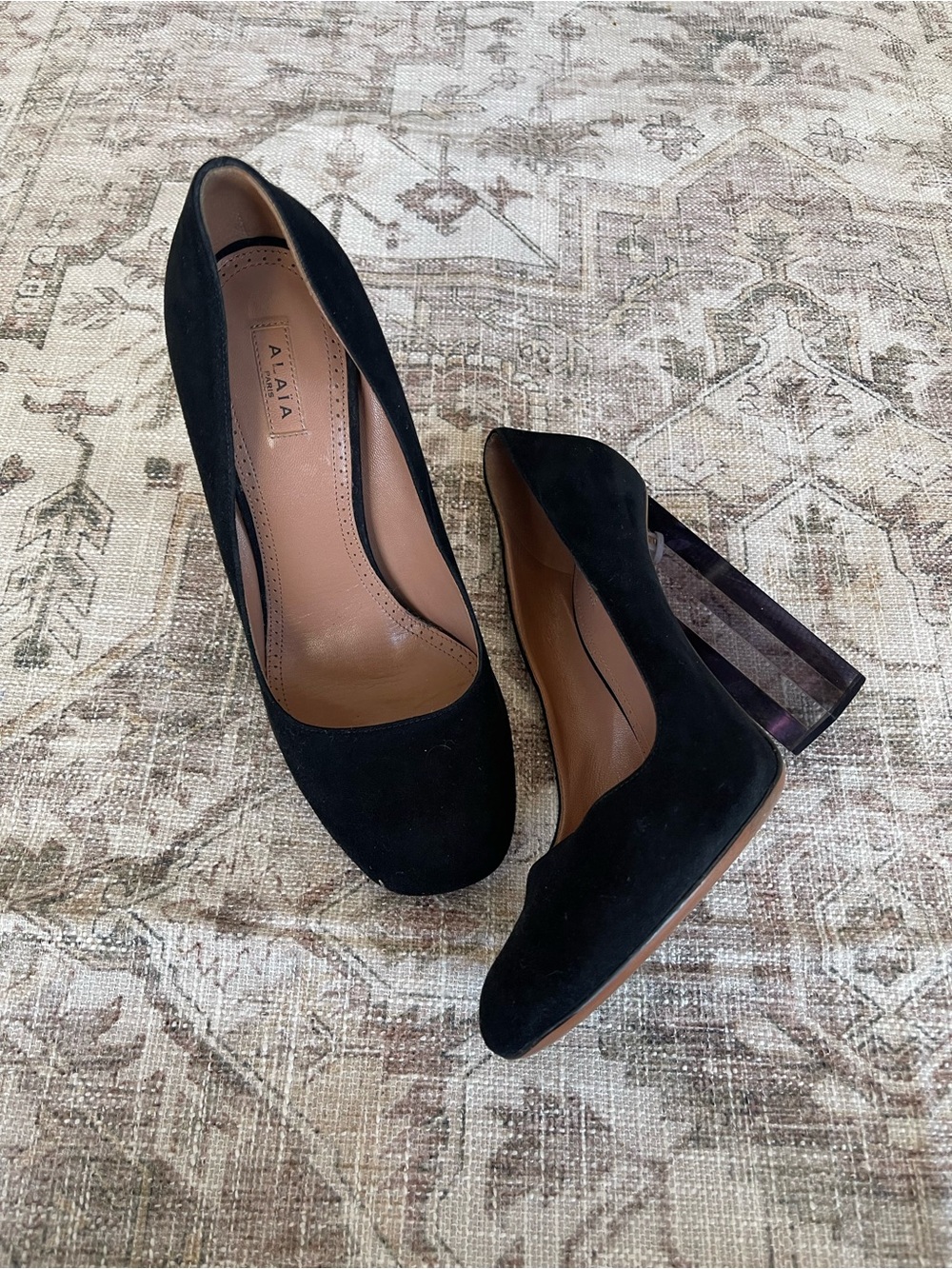Alaia Black Suede Round-Toe Pumps